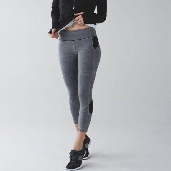 Lululemon Pace Rival Crop Legging Heather Gray Black - Picture 4 of 15
